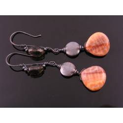 Long Fire Agate and Smokey Quartz Earrings