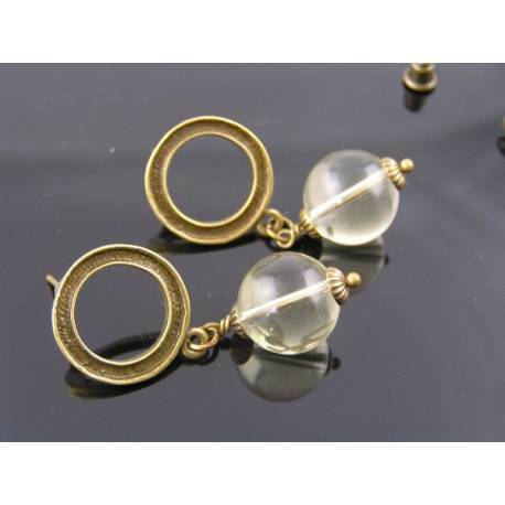 Lemon Quartz Circle Stud Earrings