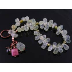 Prehnite and Rhodochrosite Copper Bracelet