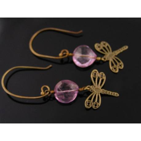 Dragonfly Pink Quartz Earrings