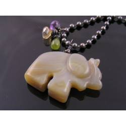 Hand Carved Grey Agate Elephant Necklace