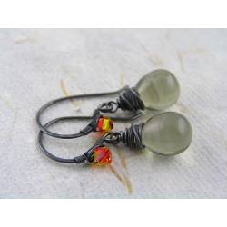 Black Diamond Czech Glass Teardrop and Crystal Wire Wrapped Earrings