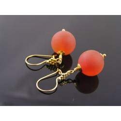 Large Carnelian Earrings, Matte Gemstones with Genuine Vermeil