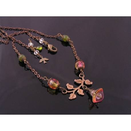 Vesuvianite and Fire Opal Flowers Necklace