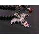 Black Onyx with Bat and Skull Necklace, Red Crystals