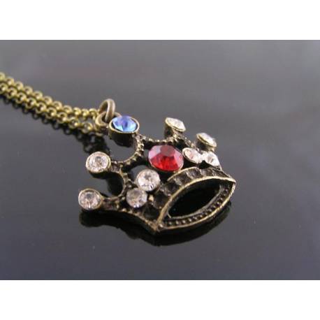 Red, Blue and White Rhinestone Set Crown Necklace