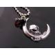 Grim Reaper Skull Crescent Moon Necklace with Garnet and Black Spinel