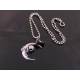Grim Reaper Skull Crescent Moon Necklace with Garnet and Black Spinel