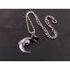 Grim Reaper Skull Crescent Moon Necklace with Garnet and Black Spinel