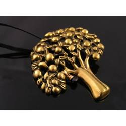 Leather Necklace with large Gold Tree and Black Spinel