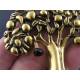 Leather Necklace with large Gold Tree and Black Spinel