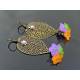 Large and Lightweight Filigree Leaf and Lucite Flower Earrings