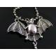 Silver Bat and Black Crystal Necklace, Halloween, Gothic Necklace