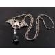 Silver Bat and Black Crystal Necklace, Halloween, Gothic Necklace