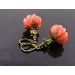 Carved Jade Pumpkin Earrings, Halloween Earrings