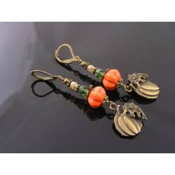 Halloween Pumpkin Earrings, Czech Glass Bead Earrings