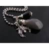 Gothic Grey Jade, Black Onyx and Bat Charm Necklace