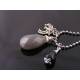 Gothic Grey Jade, Black Onyx and Bat Charm Necklace