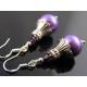 Lilac Pearl Earrings with Crystals and Sterling Silver Ear Wires