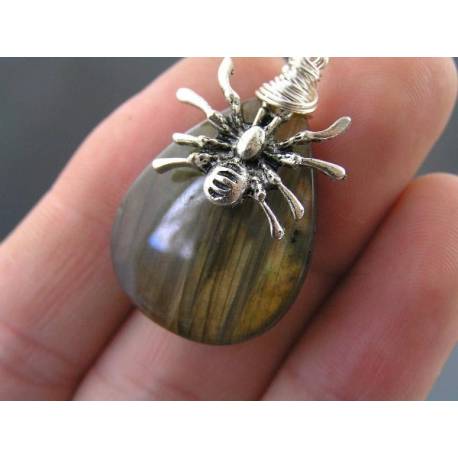 Labradorite Necklace with Spider Charm