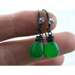 Bright Green Czech Glass Drop Earrings