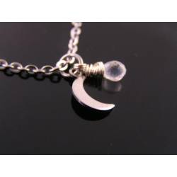 Super Cute Moonstone and Crescent Moon Necklace