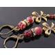 Long Burgundy and Ivory Vintage Style Czech Bead Earrings