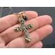 Ornate Cross Necklace with Blue Sapphire Drop, September Birthstone