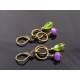 Purple Jade and Bright Green Czech Drop Earrings