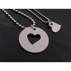 Matching Couple Necklaces with Disc and Heart Pendants