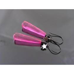 Hot Pink Acrylic Drops with Hematite Star Earrings