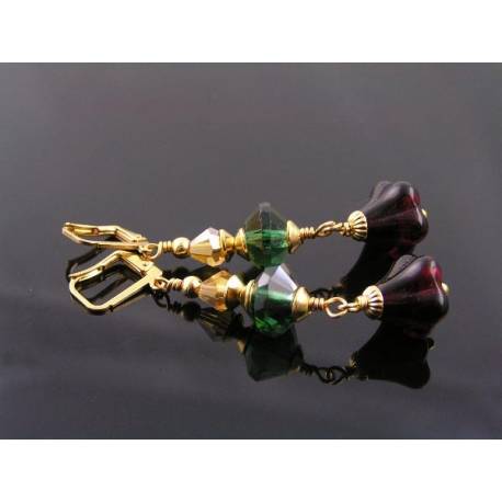 Gold, Green and Red Christmas Earrings