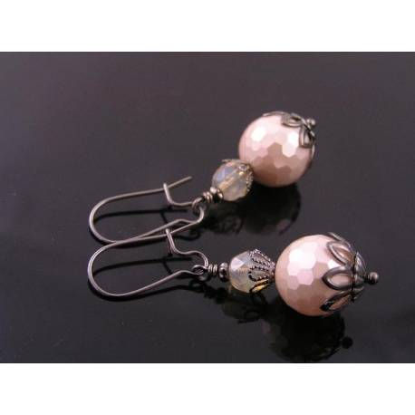 Faceted Pearl Earrings with Czech Beads