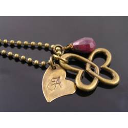 Ruby Necklace with Initial Heart Infinity Pendant, 