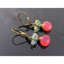 Carved Pink Chalcedony Flower Earrings