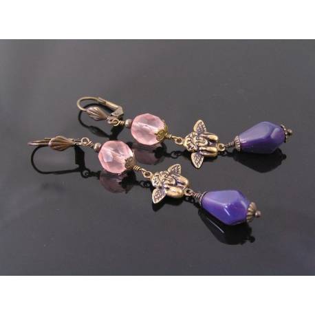 Thinking Angel Purple Bead Earrings