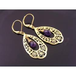 Amethyst and Golden Filigree Chandelier Earrings