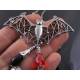 Large Detailed Filigree Bat Pendant with Black Onyx and Crystal, Necklace