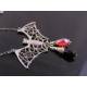 Large Detailed Filigree Bat Pendant with Black Onyx and Crystal, Necklace