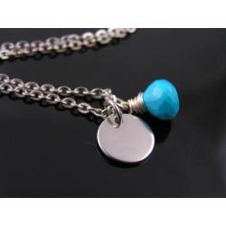 Initial Necklace with Turquoise and Aquamarine