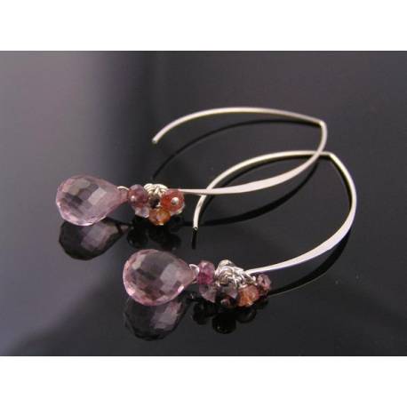 Pink Quartz and Spinel Modernistic Sterling Silver Earrings