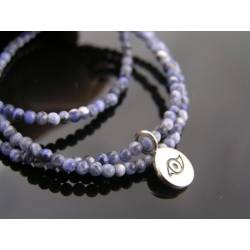 Evil Eye Protection Necklace, Sterling Silver with Sodalite and Ruby
