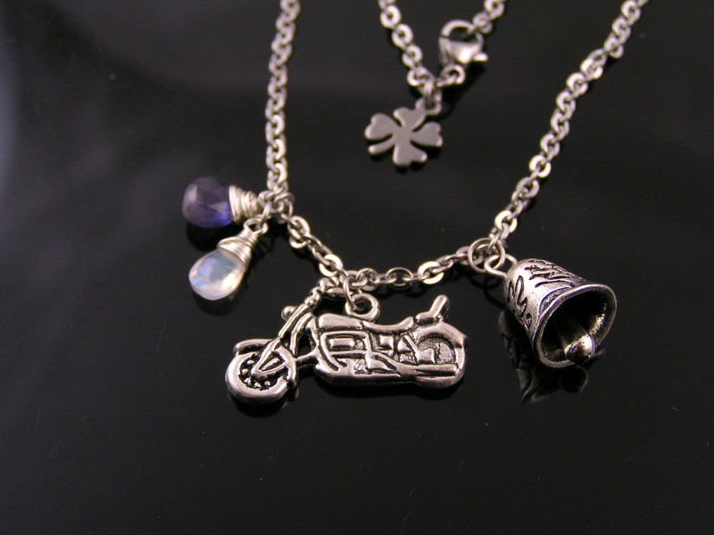 Gremlin Bell and Gemstone Charm Necklace