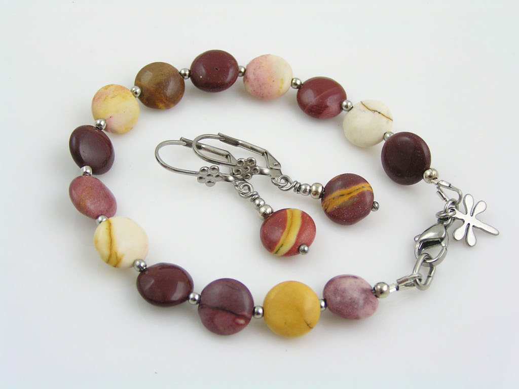Mookaite Bracelet and Earrings Set